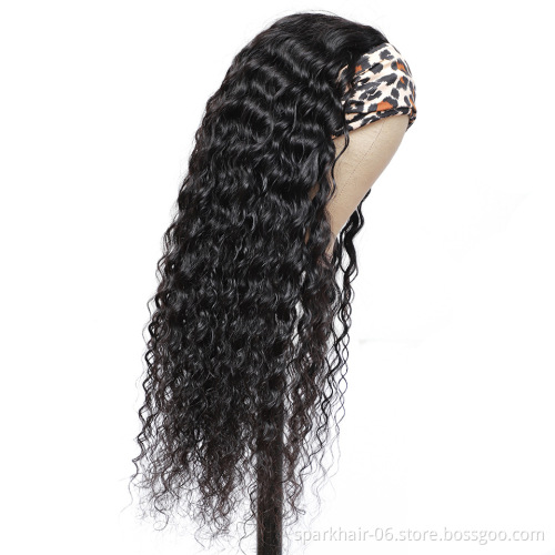 Full Cuticle Deep Curly Headband Wigs Human Hair GlueLess None Lace 10A Virgin Peruvian Head Band Human Hair Wigs